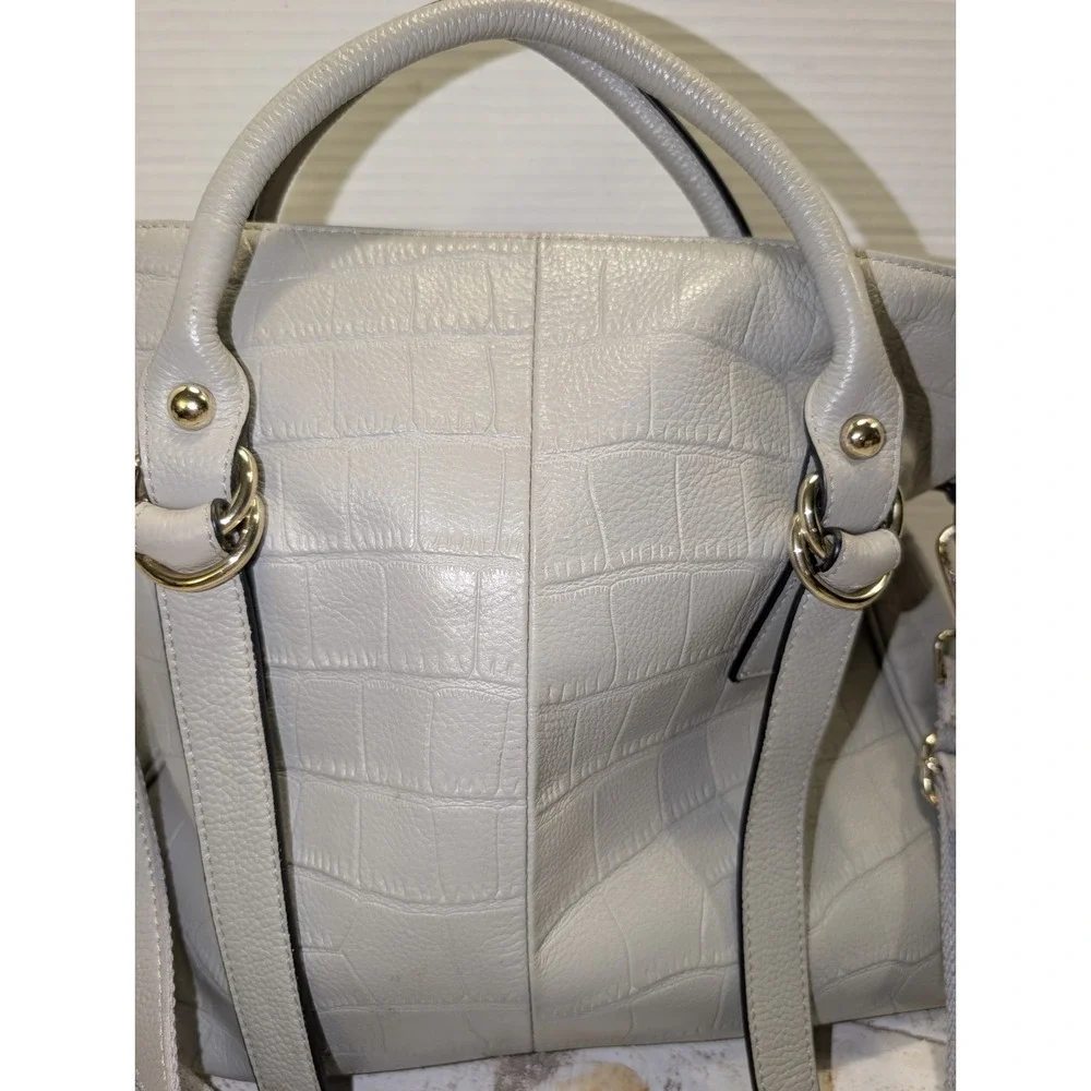 Kattee Crocodile Embossed Cowhide Leather Soft Gray Tote w/Gold Tone Hardware